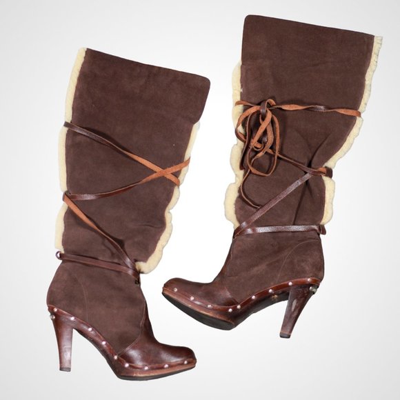 Michael Kors Suede and Sherpa Knee High Heeled Boots - Picture 3 of 4